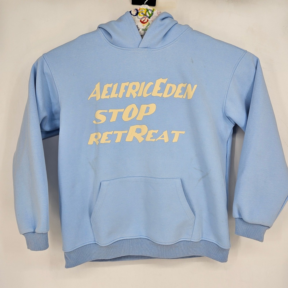 Aelfric Eden Hoodie Mens Large Baby Light Blue Pullover Oversize AOP